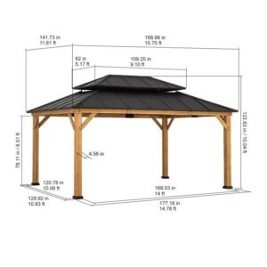 16×12 Solid Wood Patio Gazebo - Image 2